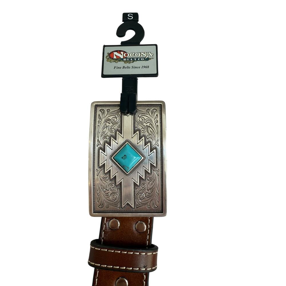 Nocona Belt Co. Women's Brown Stud Edge Aztec Tirquoise Buckle Belt Size S - Picture 5 of 7